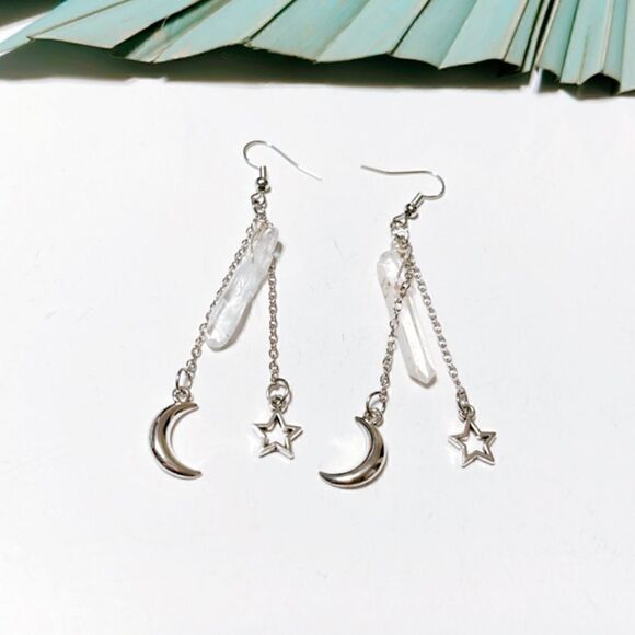 Silver crystal drop earrings S73 - Picture 1 of 2
